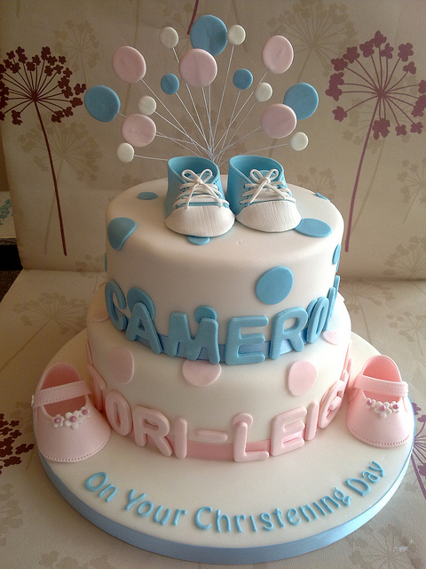 Baptism Cake for Twins Boy and Girl