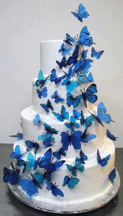 Blue Butterflies Wedding Cake