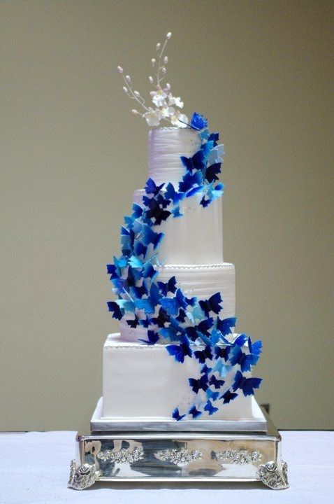 Blue Butterfly Wedding Cake