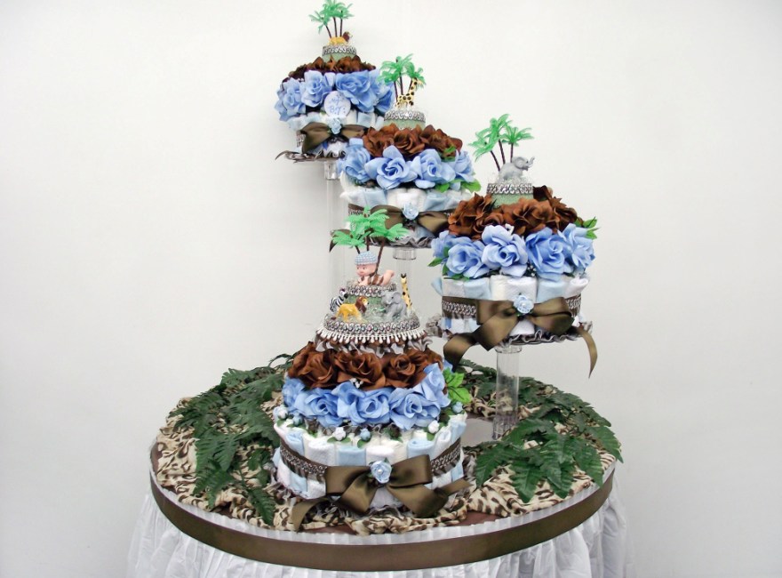 Blue Safari Baby Shower Diaper Cake