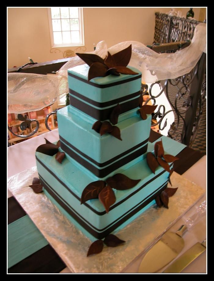 Chocolate Brown and Teal Wedding Cake