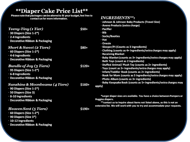 Diaper Cake Price List