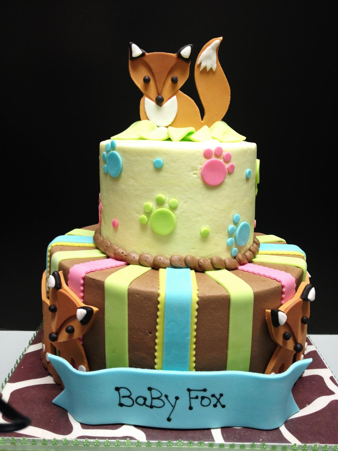 Fox Baby Shower Cake