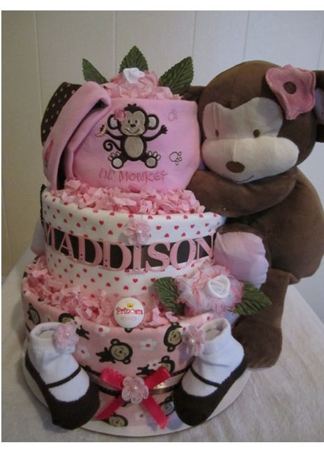 Girl Monkey Diaper Cake