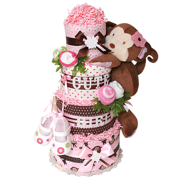 Girl Monkey Diaper Cake