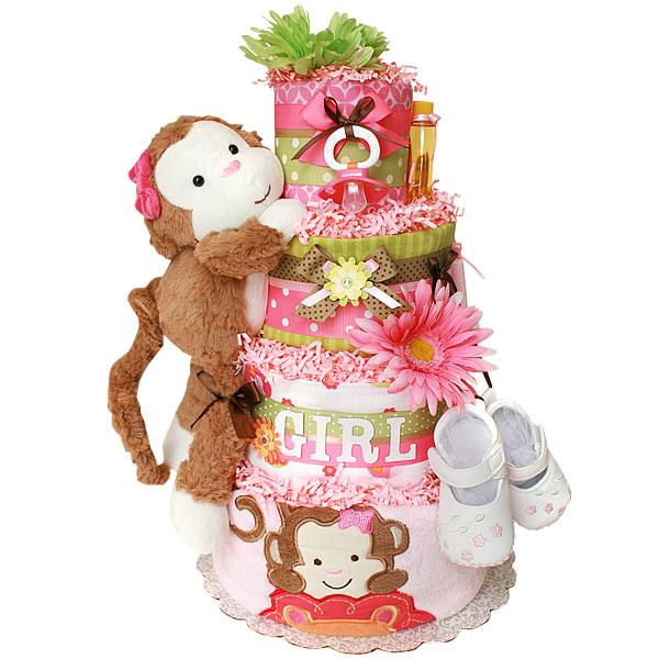 Girl Monkey Diaper Cake