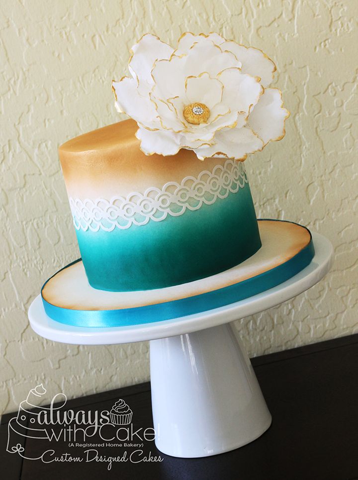 Gold and Teal Wedding Cake