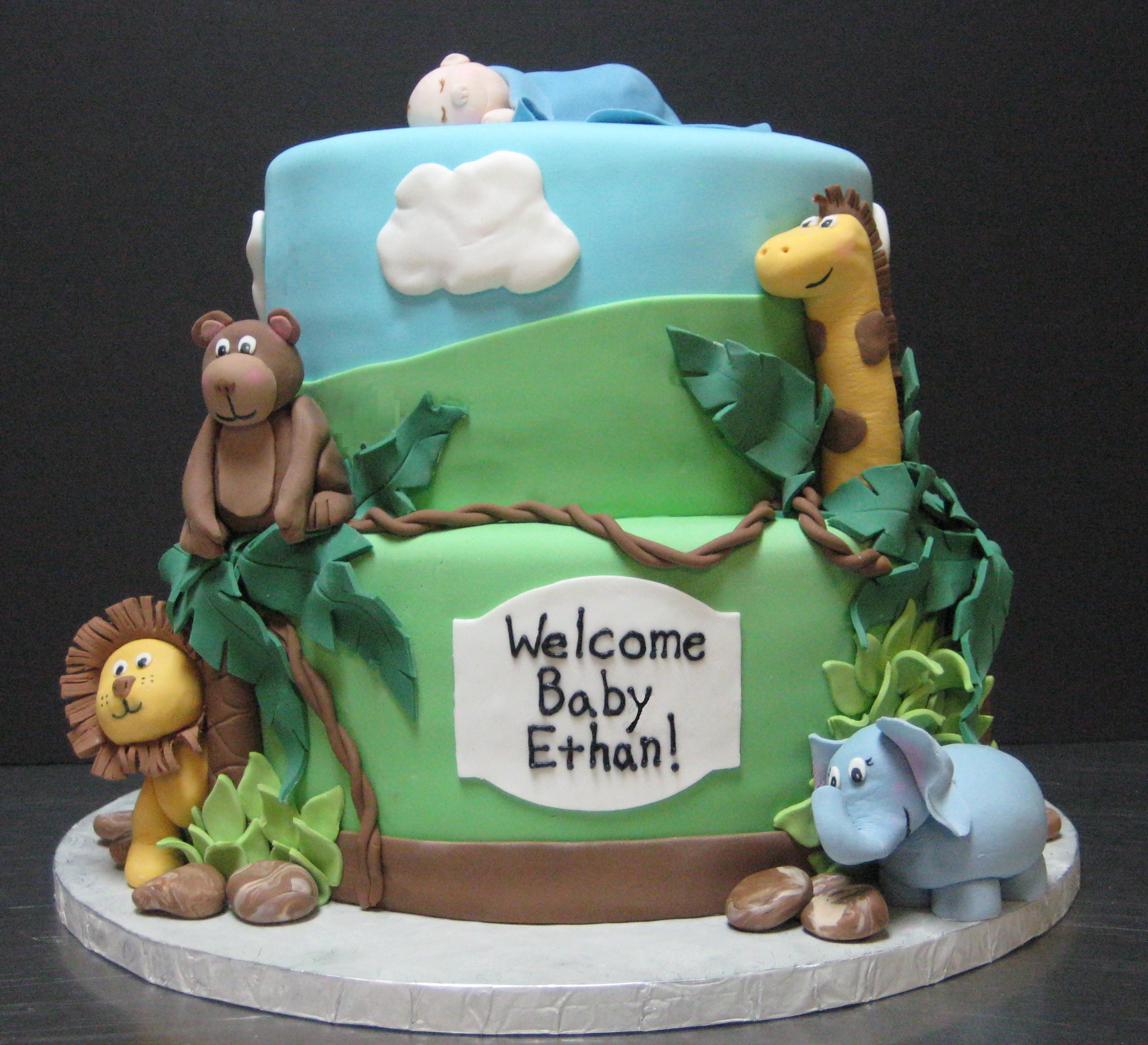 Jungle Animals Baby Shower Cake