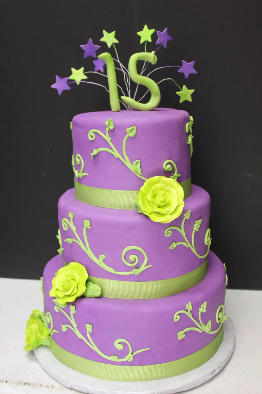 Lime Green and Purple Birthday Cake