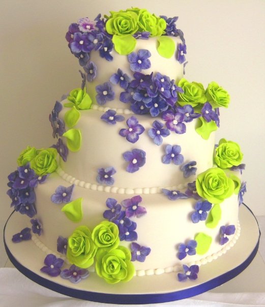 Lime Green and Purple Wedding Cake