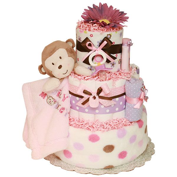 Monkey Girl Baby Shower Diaper Cake