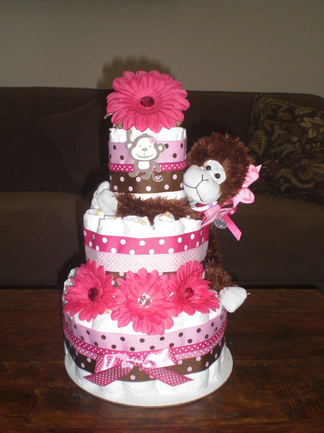 Monkey Girl Baby Shower Diaper Cake