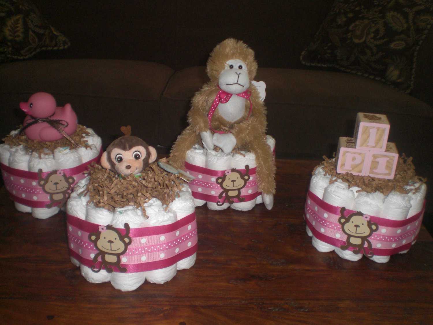 Monkey Girl Baby Shower Diaper Cake