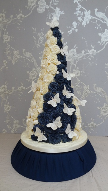 Navy Blue and Ivory Wedding Cake