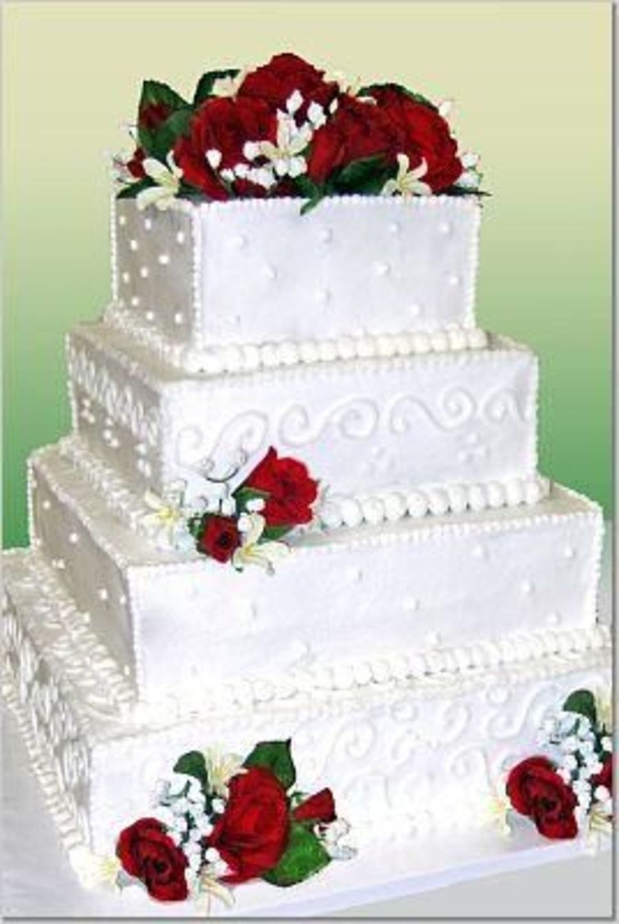 Square Wedding Cake with Red Roses