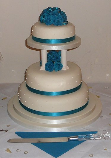 Teal 3 Tier Wedding Cake