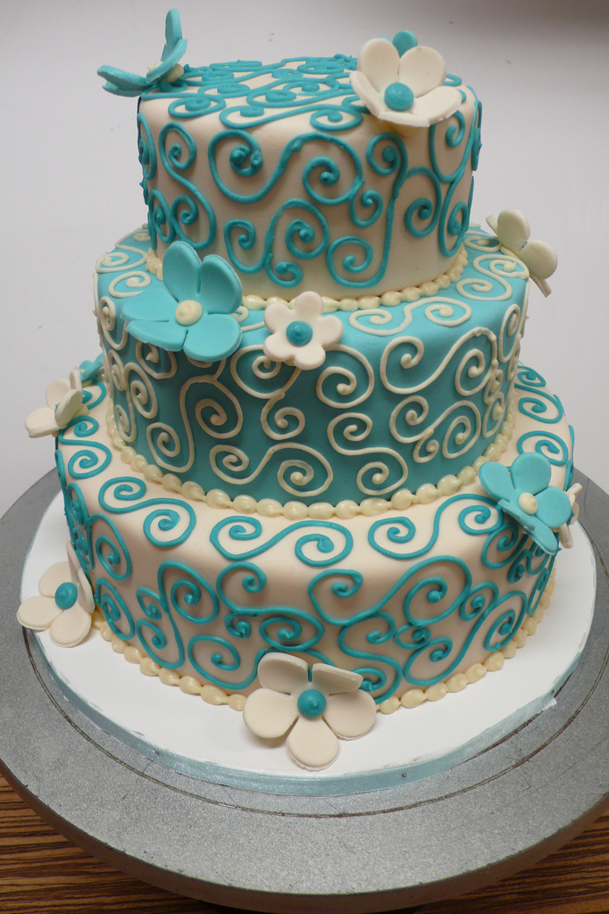 Teal and Ivory Wedding Cake