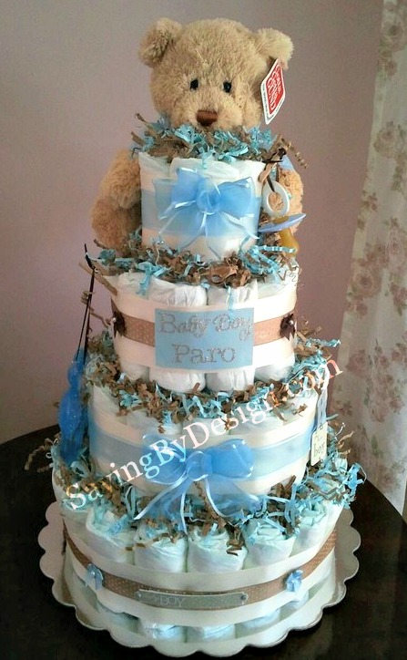 Teddy Bear Diaper Cake Boy