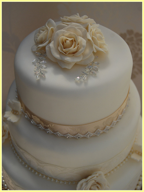 Vintage Lace and Pearl Wedding Cake