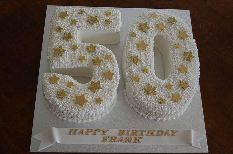 White and Gold 50th Birthday Cake