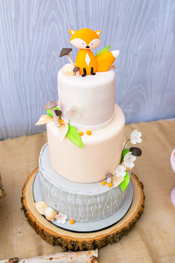 Woodland Fox Baby Shower Cake