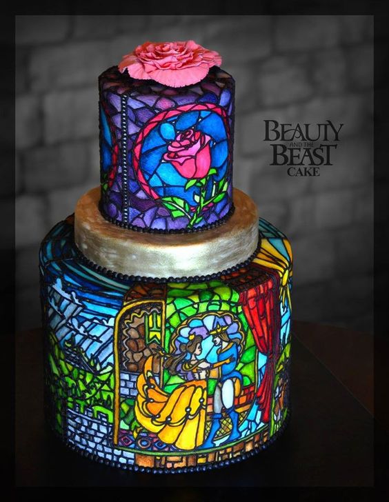 Beauty and the Beast Stained Glass Cake