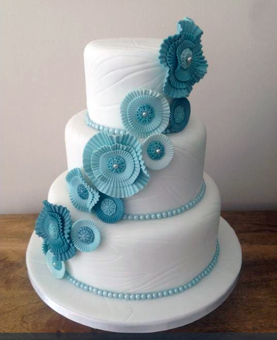 Blue Wedding Cake with Flowers