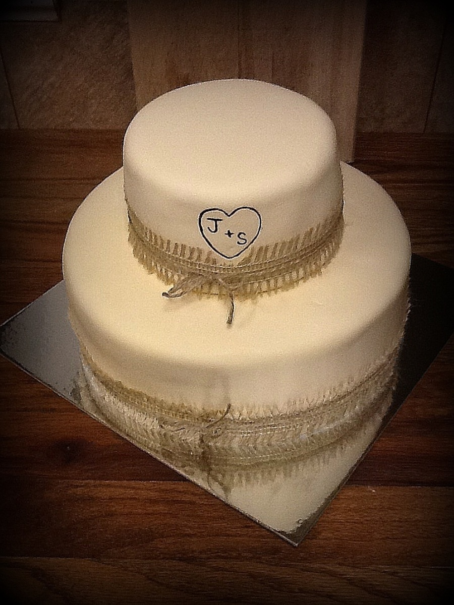 Buttercream Wedding Cakes with Burlap Ribbon