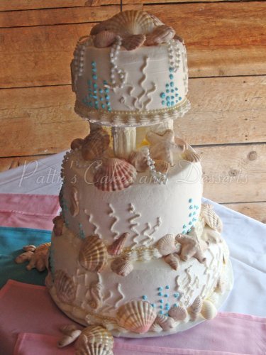 Coral Beach Themed Wedding Cake