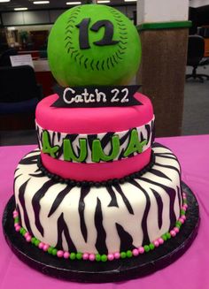 8 Photos of Zebra Softball Cakes