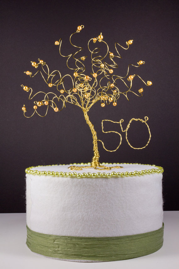 Gold 50th Anniversary Tree Cake Topper