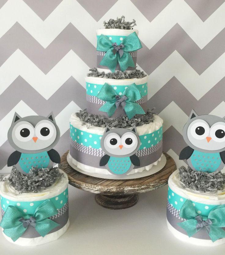 Grey and Teal Baby Shower Cake