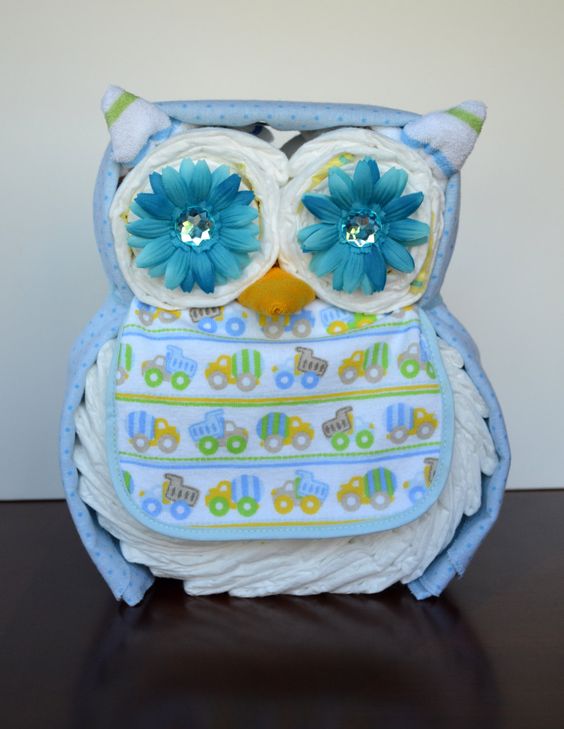 Owl Baby Shower Diaper Cake Boy