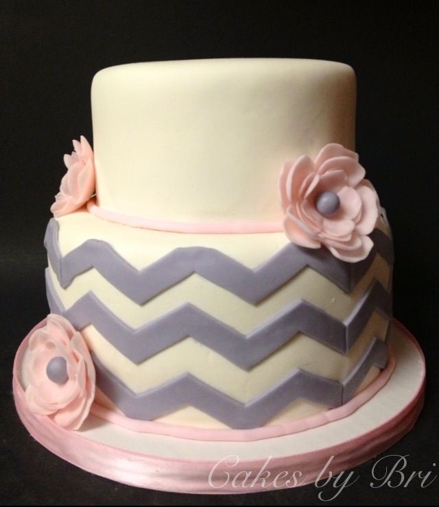 Pink and Gray Chevron Baby Shower Cake