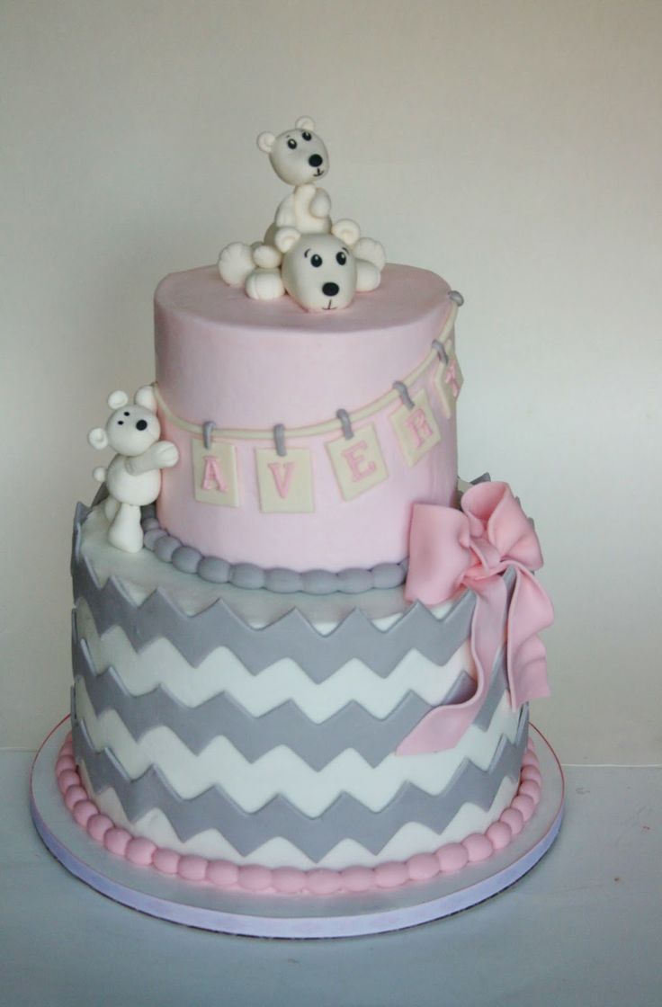 Pink and Grey Chevron Baby Shower Cake