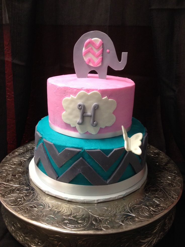 Pink Teal and Gray Baby Shower Cakes