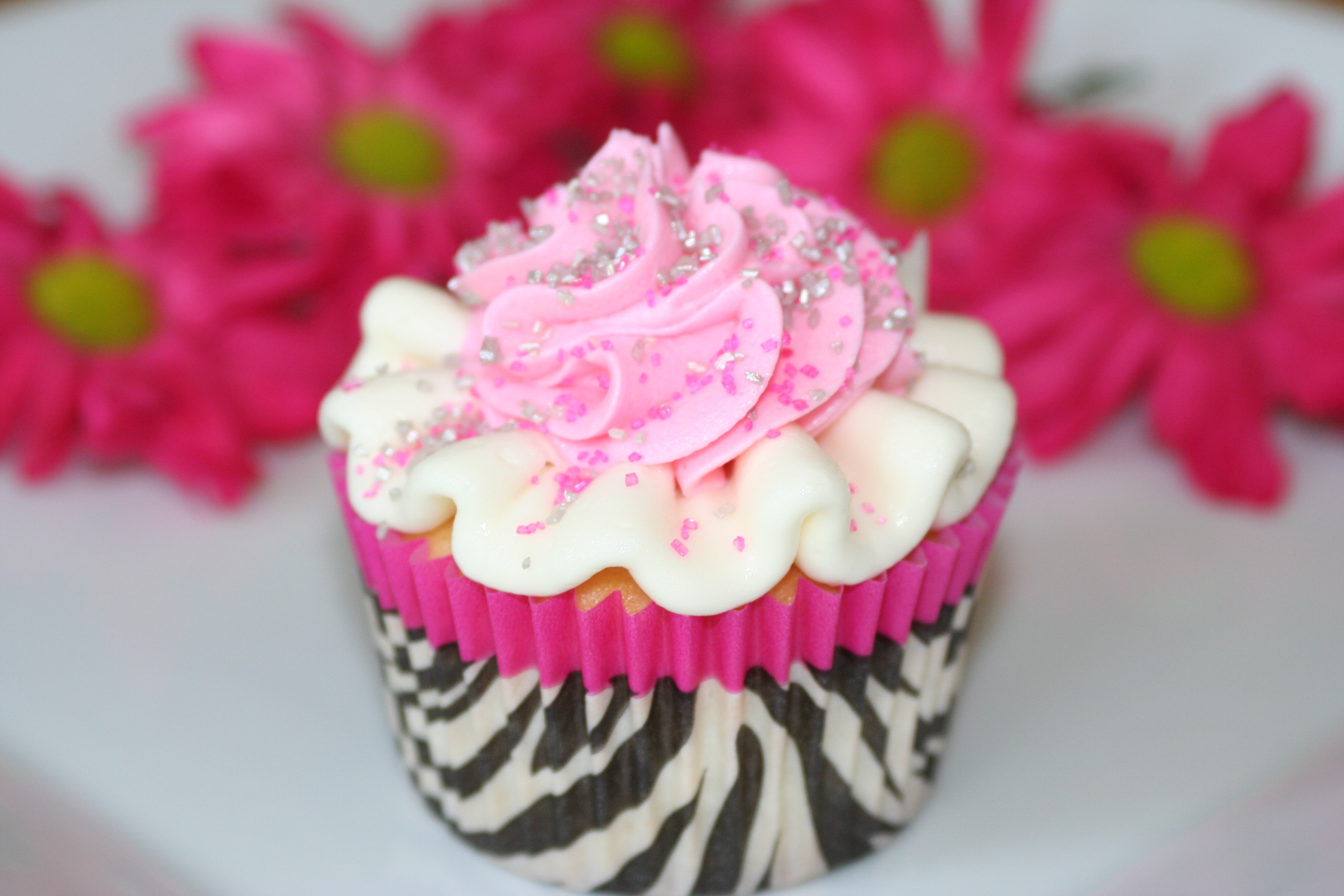 Pink Zebra Print Cupcake