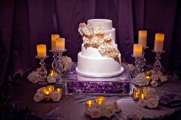 Purple and Gold Wedding Cake