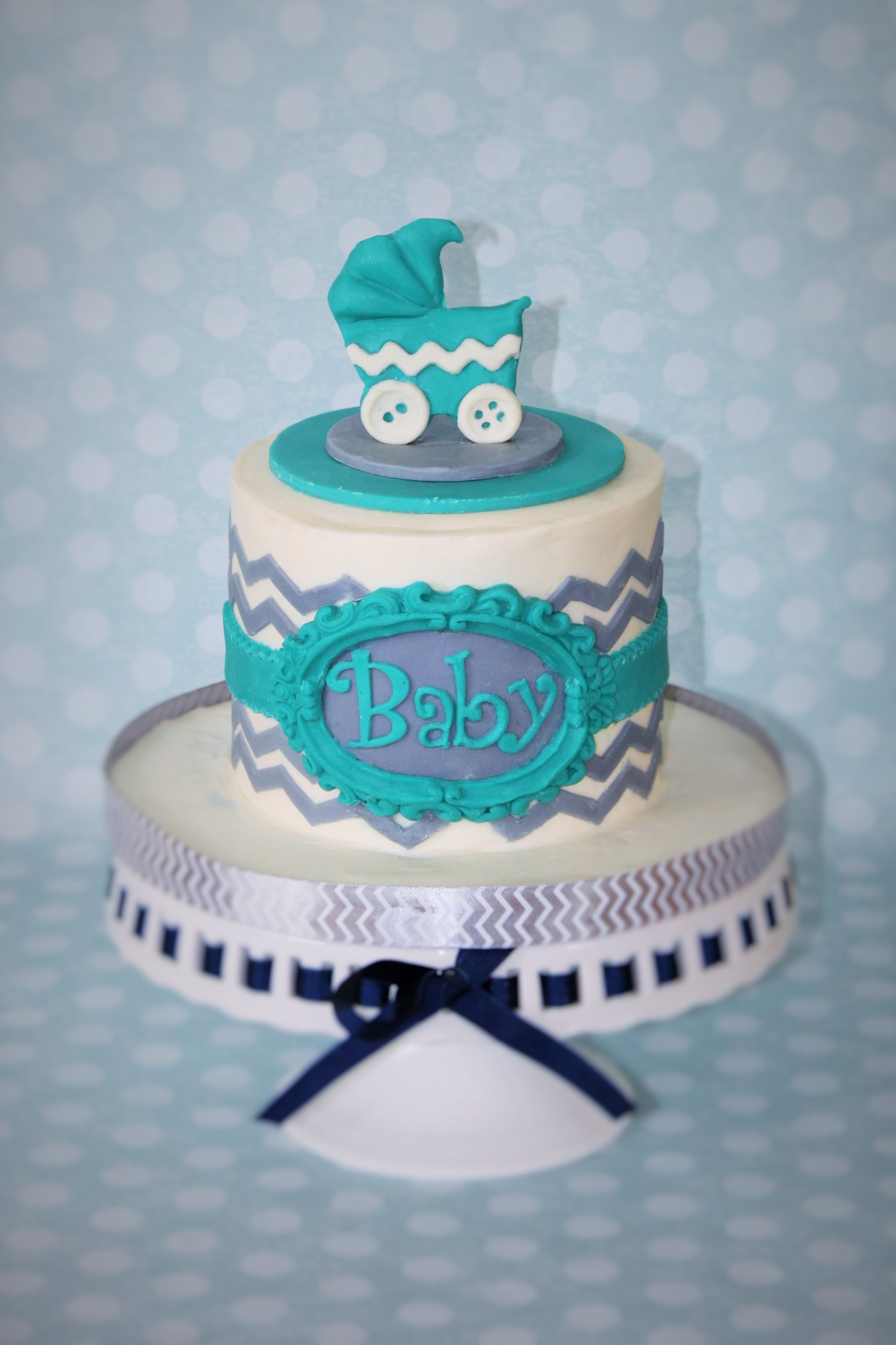 Teal and Gray Baby Shower Cake