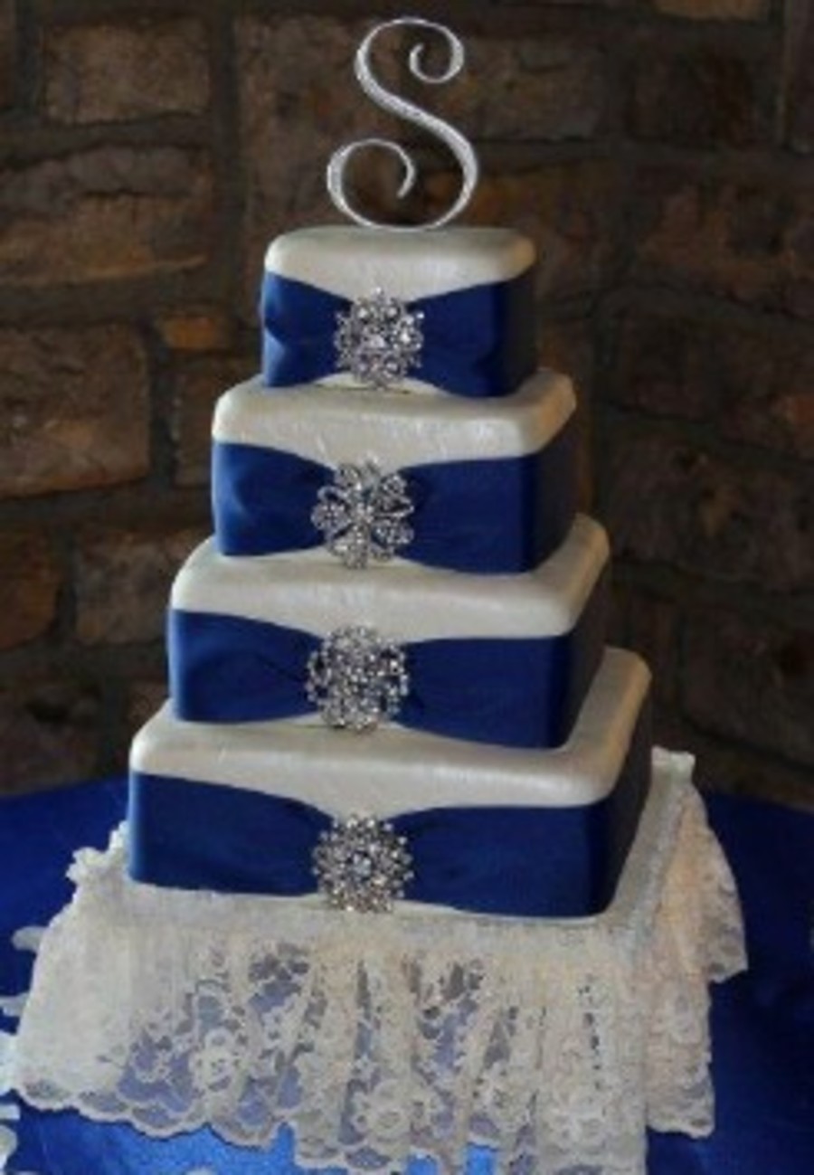 Two Tier Wedding Cake with Royal Blue