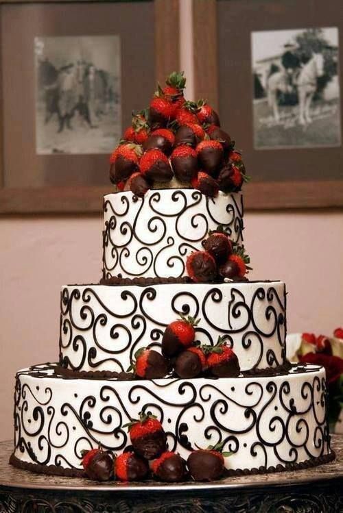 Wedding Cake with Chocolate Covered Strawberries