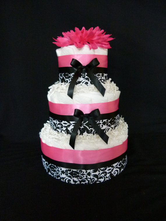 Black and Pink Diaper Cake