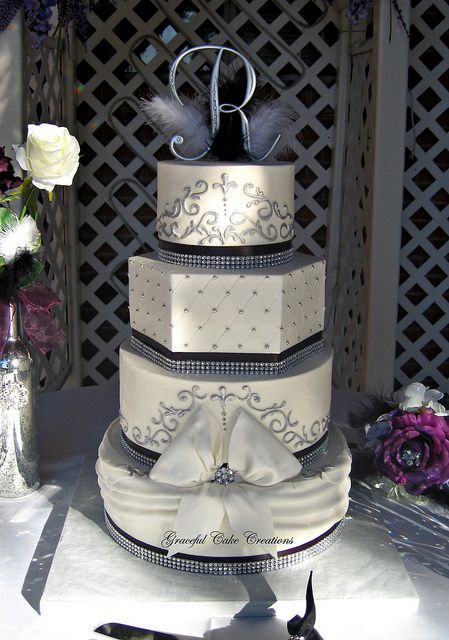 Black and White Wedding Cakes with Bling