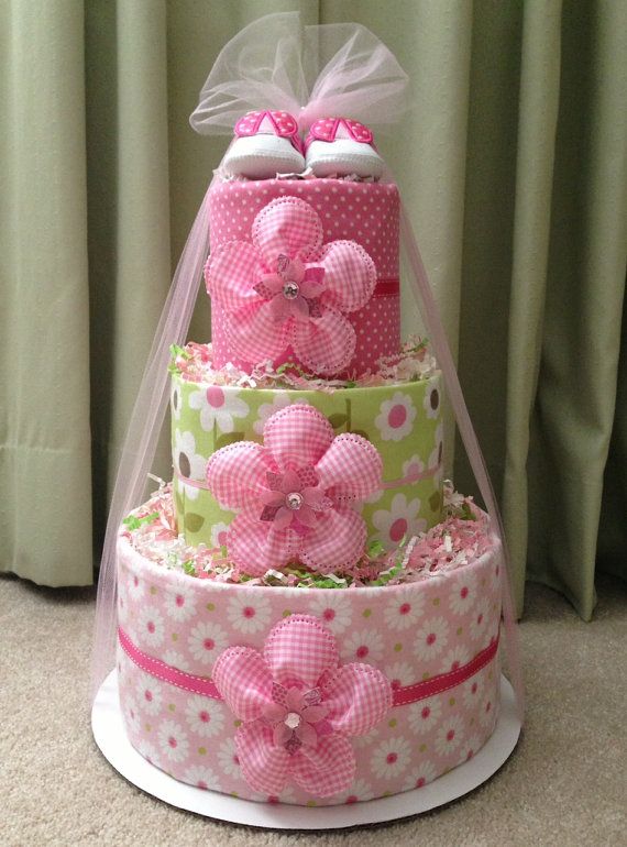 Girl Baby Shower Diaper Cake Centerpiece