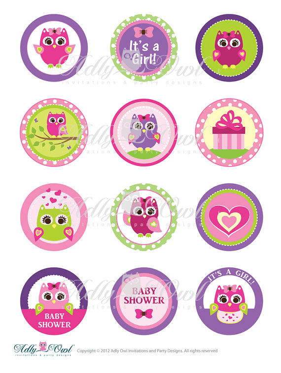 Girl Owl Baby Shower Cupcake Toppers