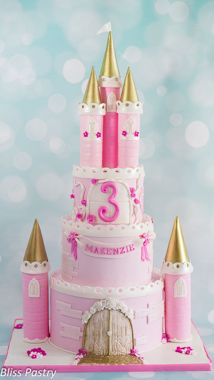 Gold and Pink Princess Castle Cake