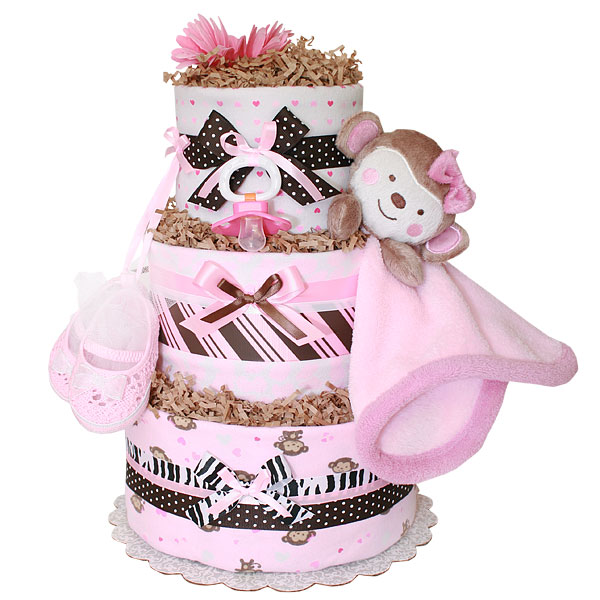 Monkey Girl Baby Shower Diaper Cake