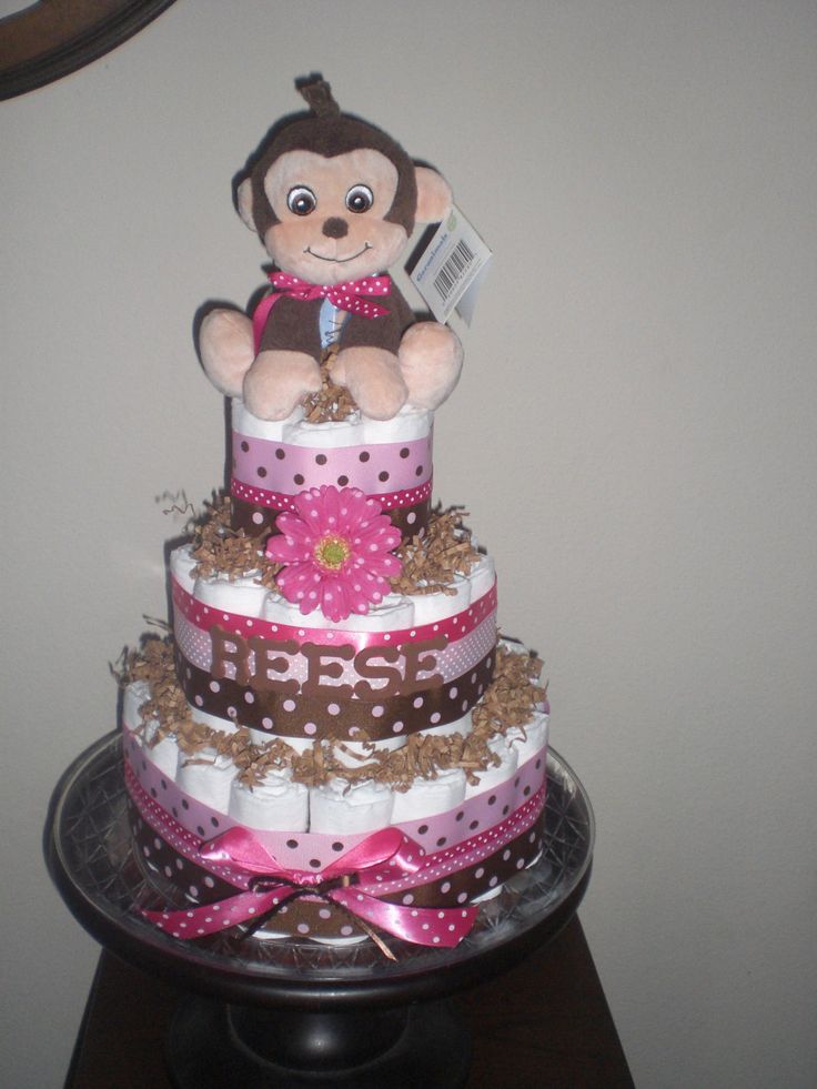 Monkey Girl Baby Shower Diaper Cake