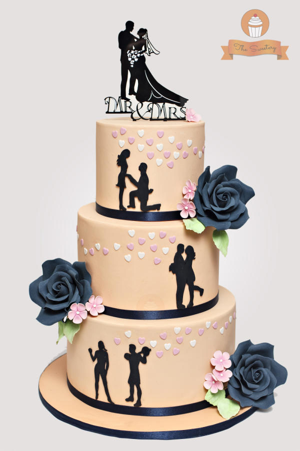 Navy Blue and Peach Wedding Cake