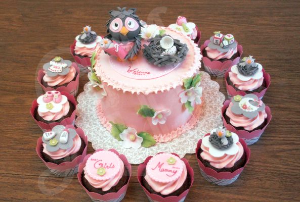 Owl Baby Shower Cake and Cupcakes